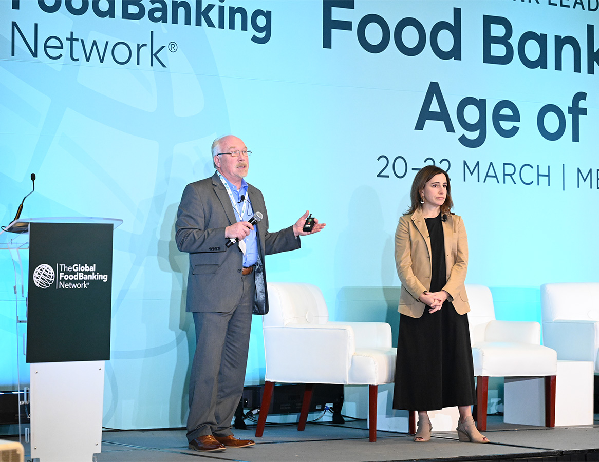 Doug O'Brien, vice president of programs at The Global FoodBanking Network, and Emily Leib, faculty director of Harvard Law School's Food Law & Policy Clinic, deliver remarks about The Global Food Donation Policy Atlas
